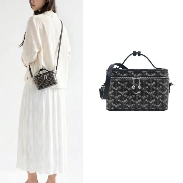 【GOYARD 高雅德】MUSE 塗料帆布斜背化妝包-迷你/黑