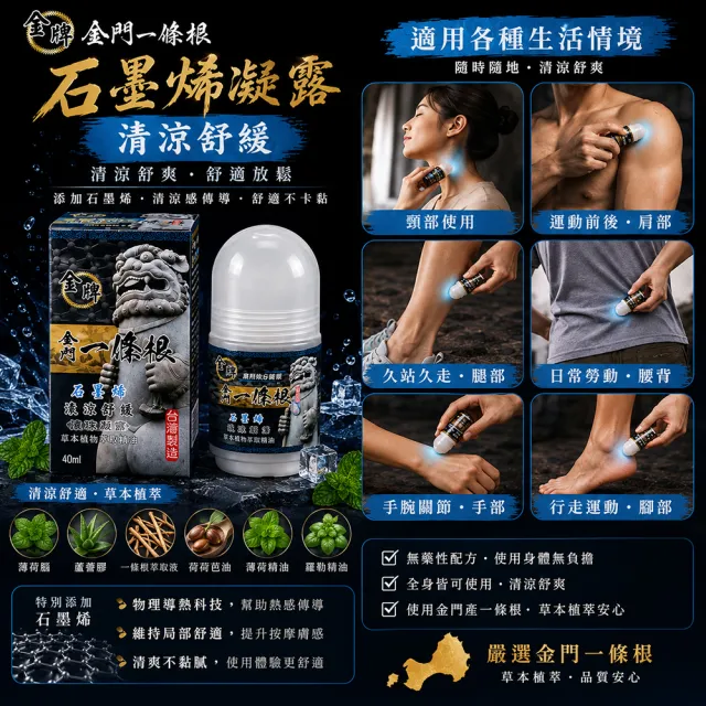 【金牌一條根】金門一條根精油石墨烯滾珠凝露40mlx6罐-清涼舒緩(40ml/罐;石墨烯/一條根/涼感/大滾珠/痠痛)