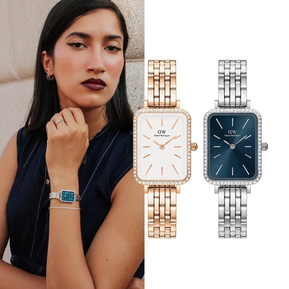 【Daniel Wellington】DW 手錶 Quadro Lumine Bezel 20X26mm星環珠寶式鎏金方錶-兩色任選(DW00100670)