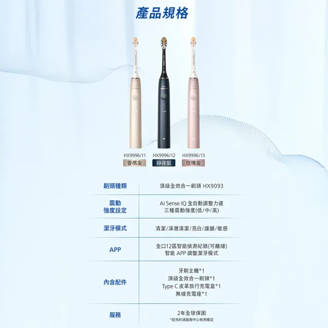 【Philips 飛利浦】HX9996 Sonicare 9900尊榮AI音波牙刷 (3色任選/SenseIQ/官方直營)