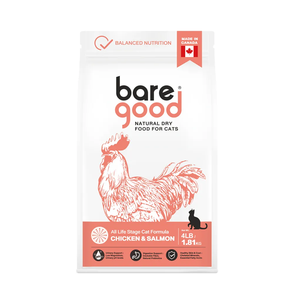 【BAREGOOD 真原力】自然健康貓鮮糧 放牧雞 + 鮭魚4磅(加拿大進口/貓飼料/天然糧/火雞/無穀/貓鮮糧)