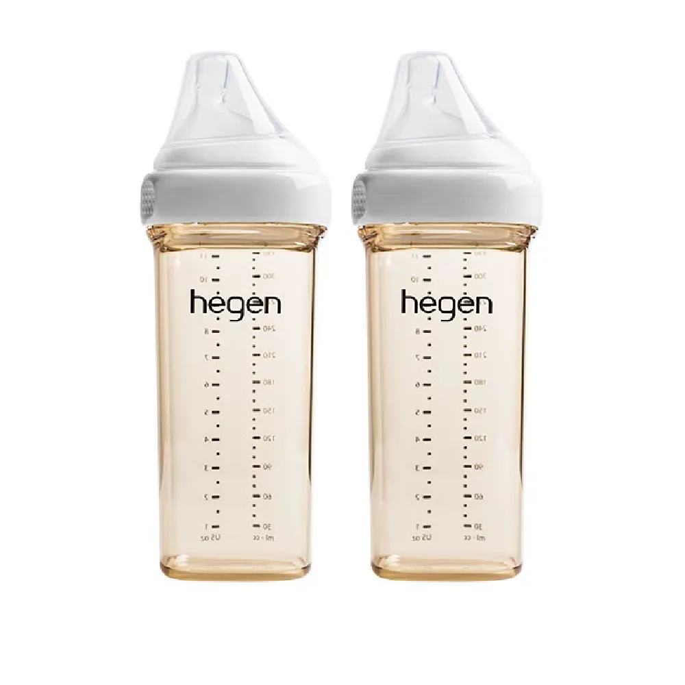 【hegen】總代理｜PCTO™金色奇蹟PPSU多功能方圓型寬口奶瓶 330ml 雙瓶組(象牙白)