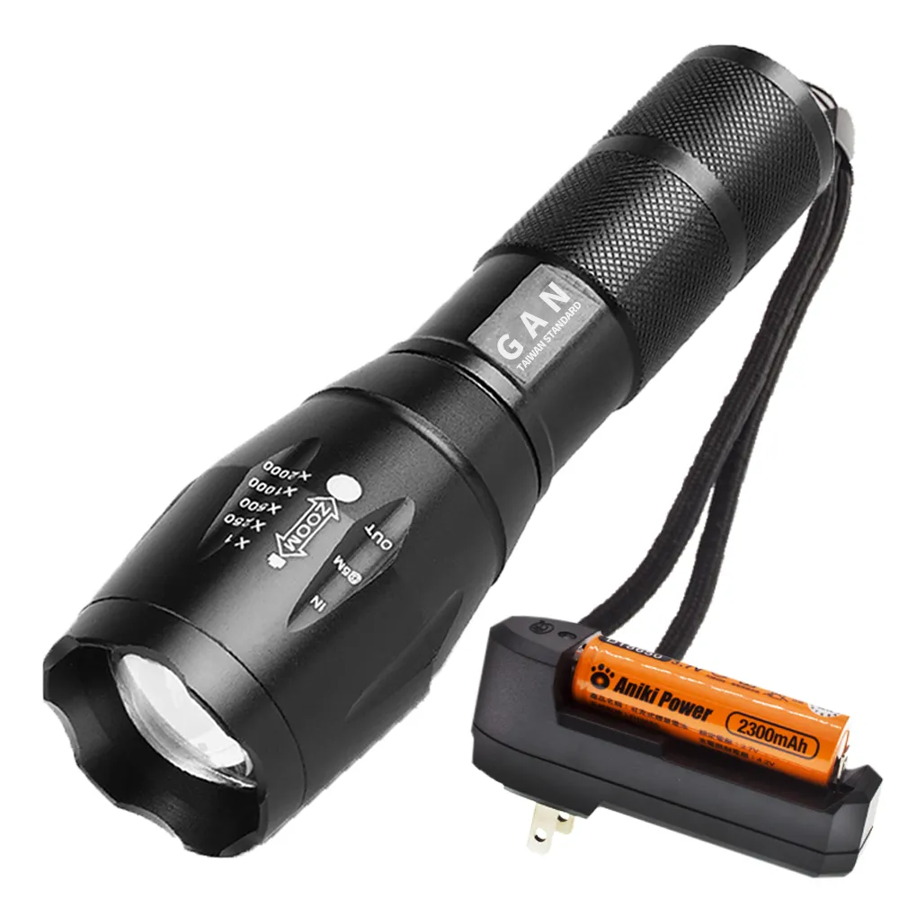 爆亮 超越T6美國CREE XM-L2 LED伸縮調光強光手電筒 五段模式 颱風(強光 登山 露營 手電筒)
