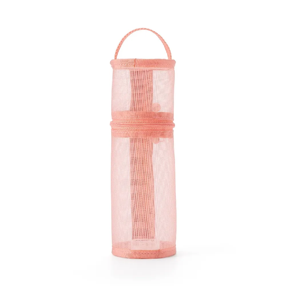 【MUJI 無印良品】尼龍網眼縱橫兩用筆袋/粉紅.約直徑65x高207mm