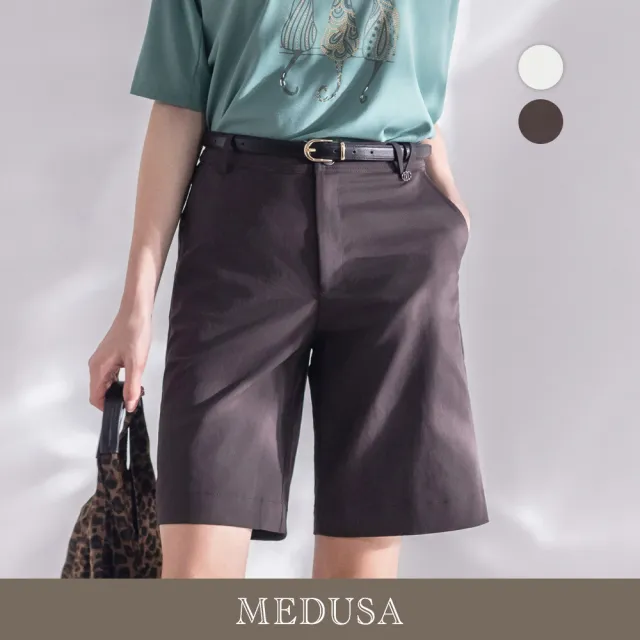 【MEDUSA 曼度莎】現貨-簡約M字造型褲耳及膝短褲 - 2色（M-2L）｜女短褲 休閒穿搭 休閒短褲