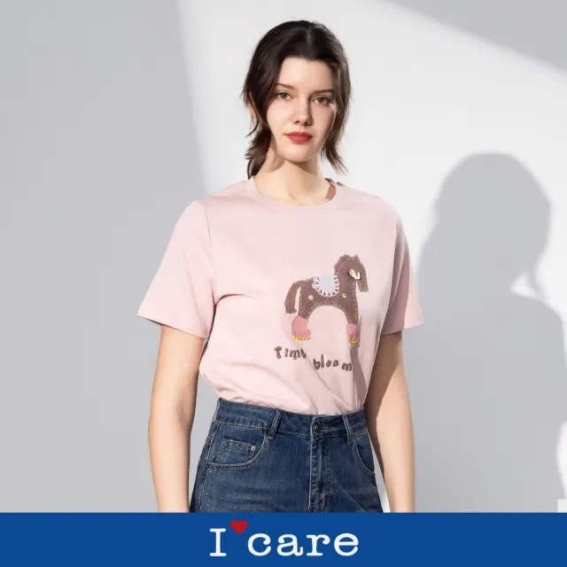 【I’Care 依卡】現貨-輕鬆休閒粉嫩小馬純棉T恤 - 2色（F）｜純棉T恤 短袖T恤 休閒穿搭