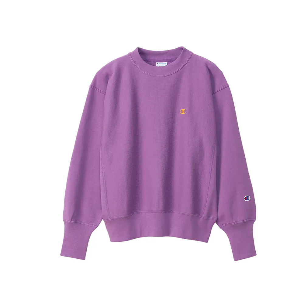 【Champion】官方直營-經典款純棉素色刺繡LOGO大學T-女(紫色)
