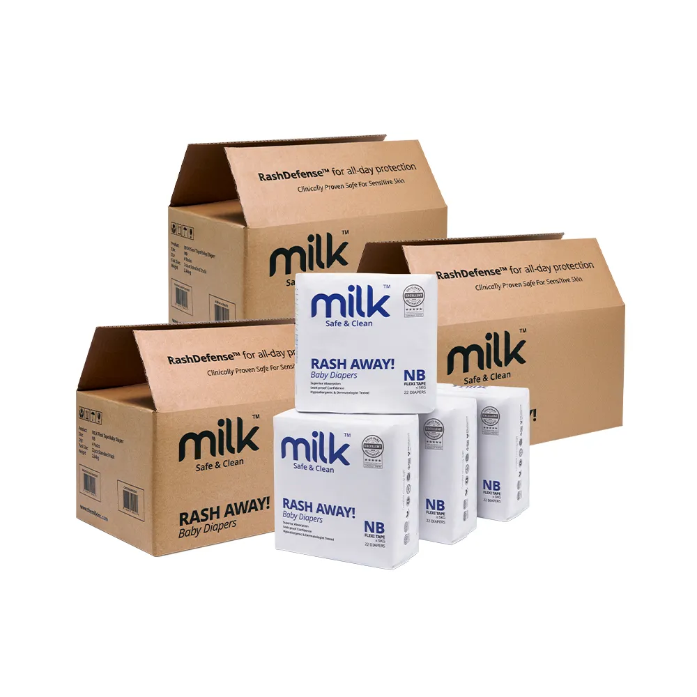 【milk】鎖水芯牛奶尿布-黏貼型 NB款(264片-3箱組)
