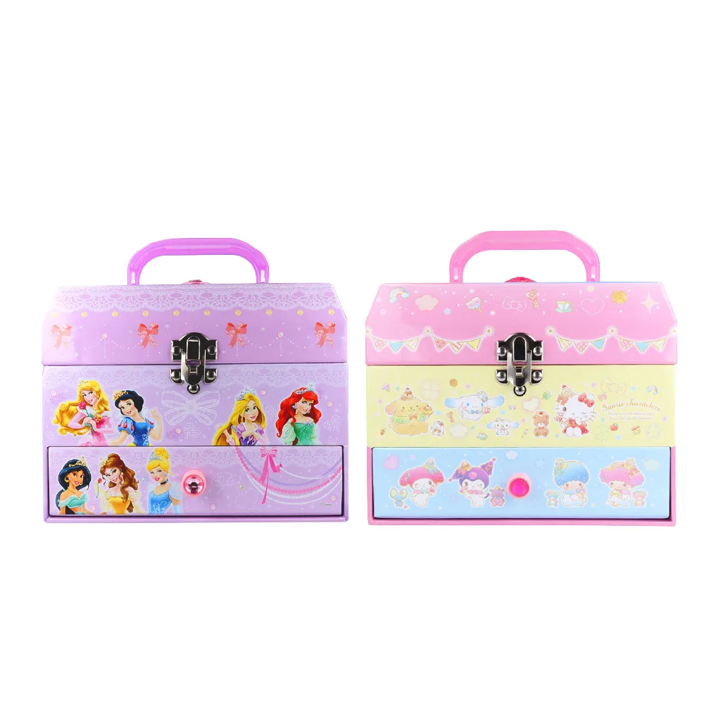 即期品【sun-star】夢幻可提三層珠寶盒(2款可選/文具8入組/日本進口/迪士尼公主/三麗鷗/畢業禮物)