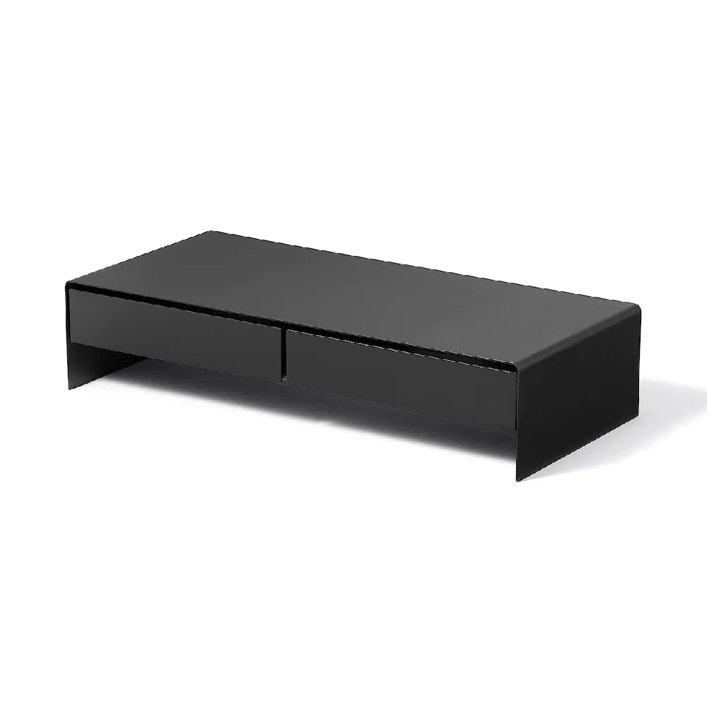【MUJI 無印良品】鋼製螢幕置物架.附抽屜.寬型/深灰 約寬500×深230×高110 mm