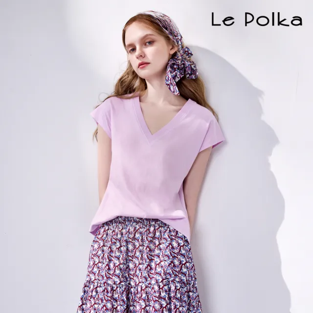 【Le Polka】V領純棉素色上衣-2色-女