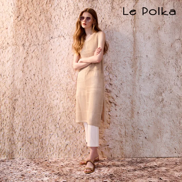 【Le Polka】鏤空長版針織罩衫-女
