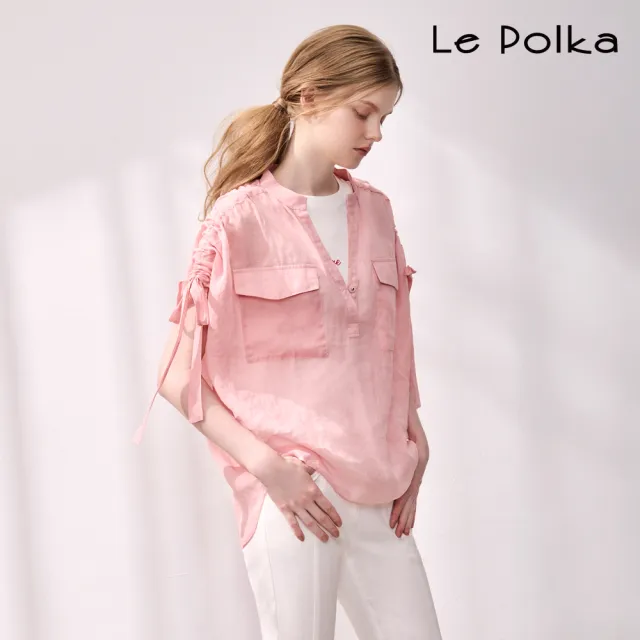 【Le Polka】V領苧麻綁帶襯衫-女