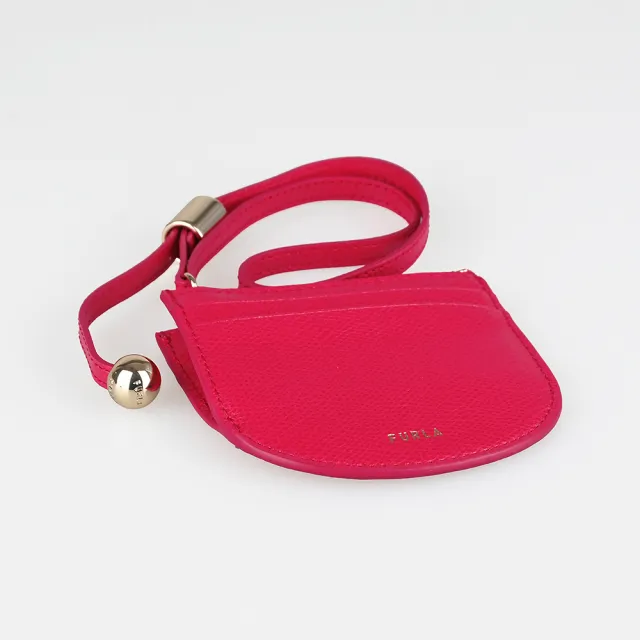 【FURLA 芙拉】FURLA精品粒面小牛皮附腕帶拉鍊零錢卡夾(小/紅)