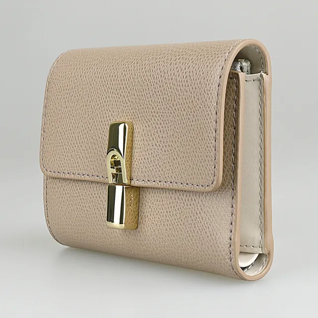 【FURLA 芙拉】FURLA精品粒面小牛皮磁扣三折中夾(褐)