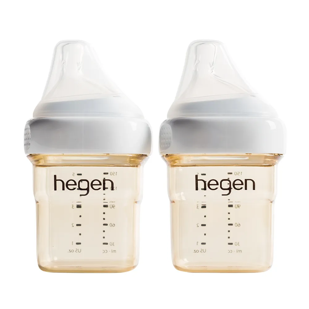 【hegen】總代理｜PCTO™金色奇蹟PPSU多功能方圓型寬口奶瓶 150ml 雙瓶組(象牙白)