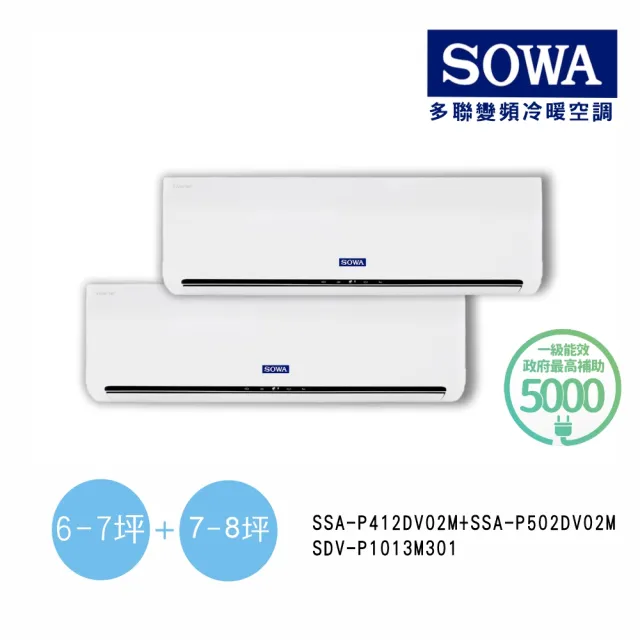 【SOWA 首華】空調速配★6-7坪+7-8坪一對二變頻冷暖分離式空調(SDV-P1012M301M/SSA-P412DV02M+P502DV02M)