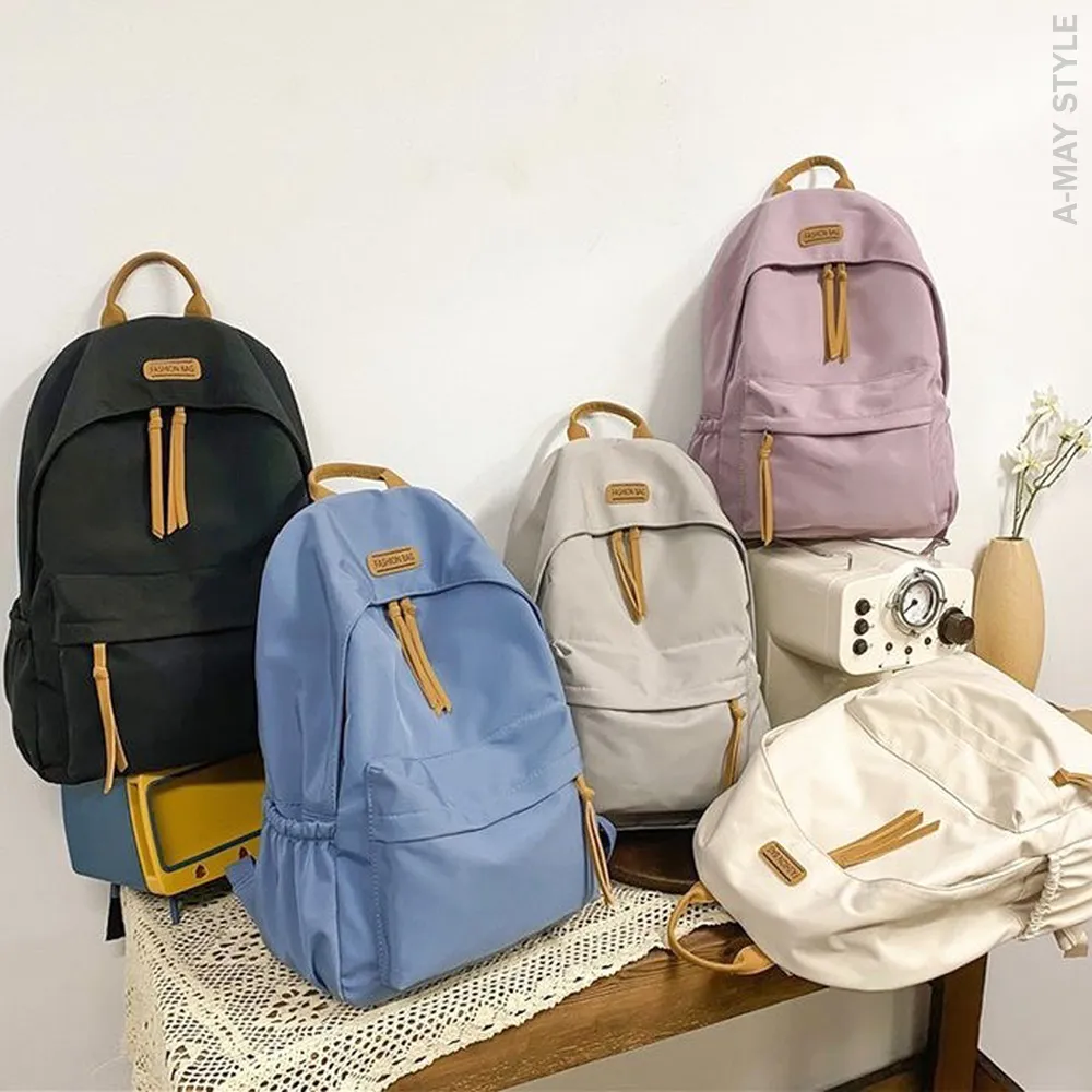 【Amay Style 艾美時尚】現貨 旅行登山後背包 防潑水尼龍包 極簡拼色學院風休閒雙肩後背包(5色)