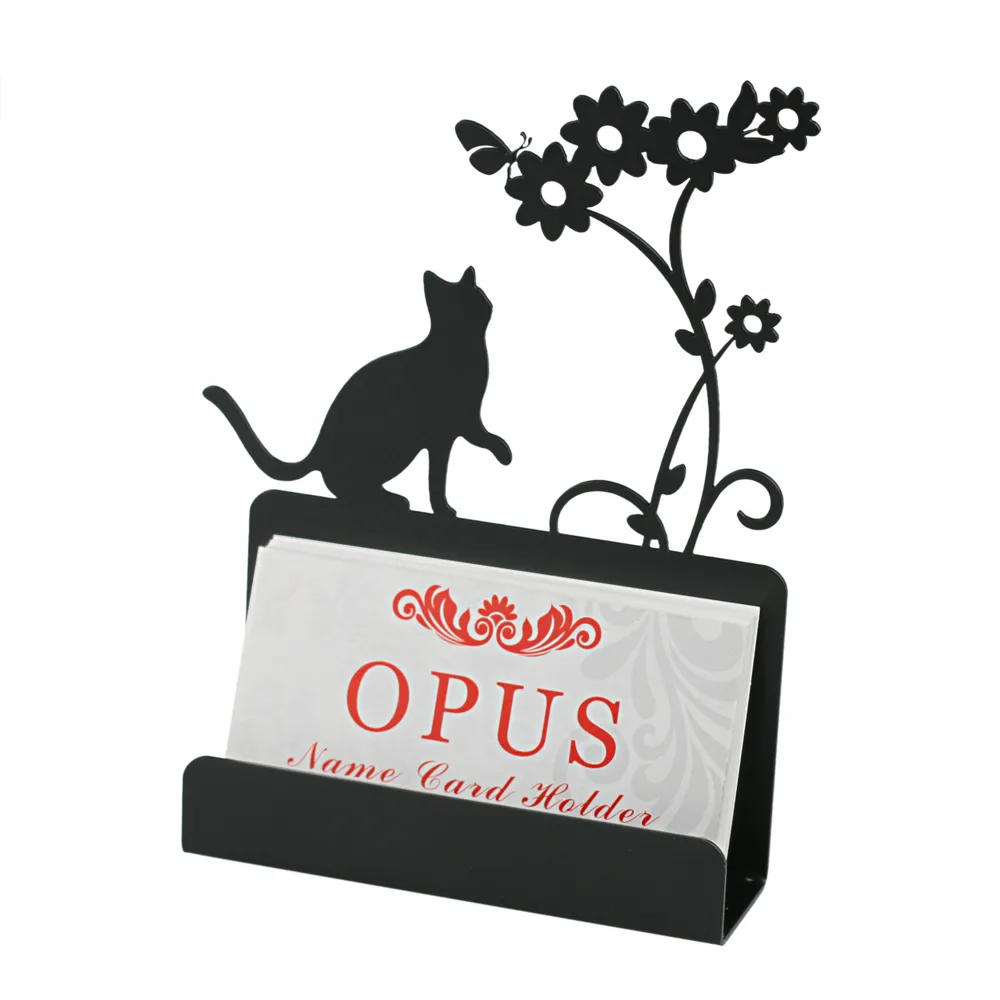 【OPUS 東齊金工】歐式鐵藝名片座 名片架 七夕情人節禮物 金屬商務名片盒(CA-ca02B 貓咪 經典黑)