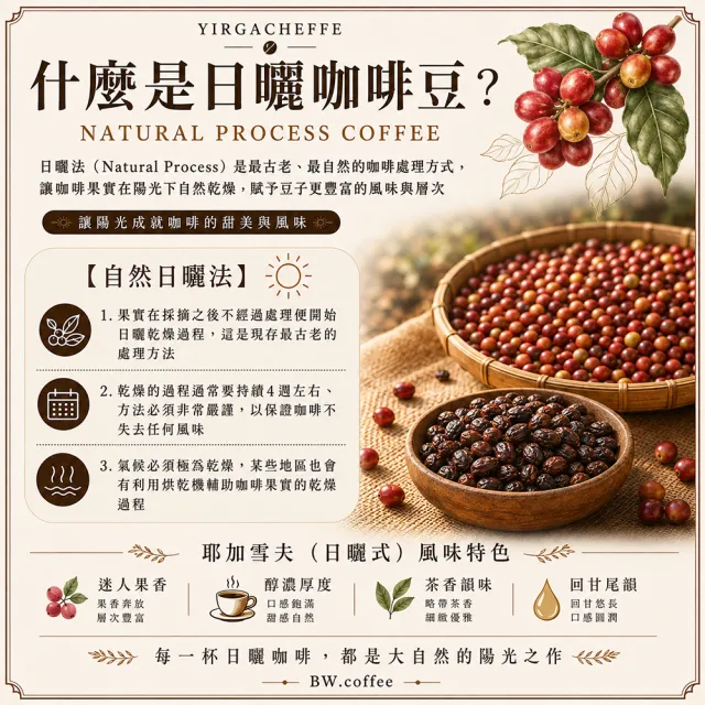 【黑開水】現烘耶加雪夫日曬式淺培咖啡豆1磅(450克/包)