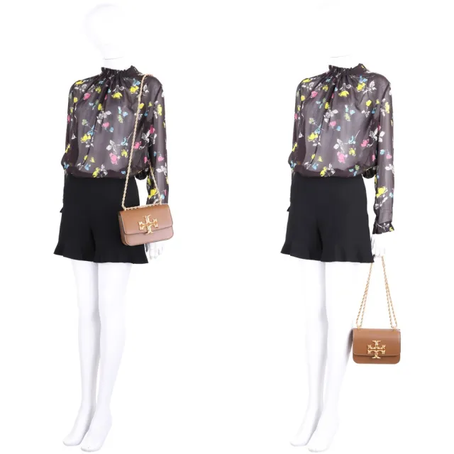 【TORY BURCH】Eleanor LOGO 金屬標誌鍊帶斜背包(駝棕色 肩背 鍊包 TB)