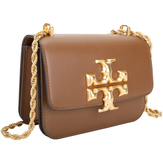 【TORY BURCH】Eleanor LOGO 金屬標誌鍊帶斜背包(駝棕色 肩背 鍊包 TB)