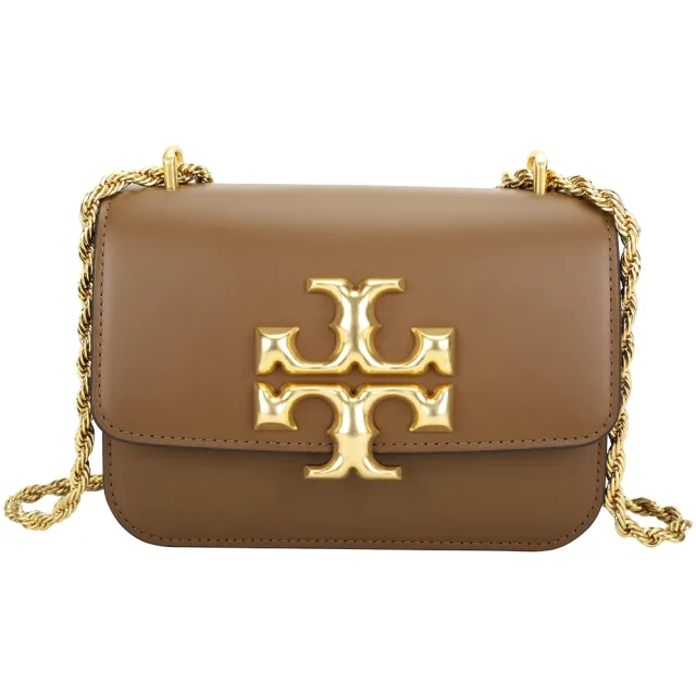 【TORY BURCH】Eleanor LOGO 金屬標誌鍊帶斜背包(駝棕色 肩背 鍊包 TB)