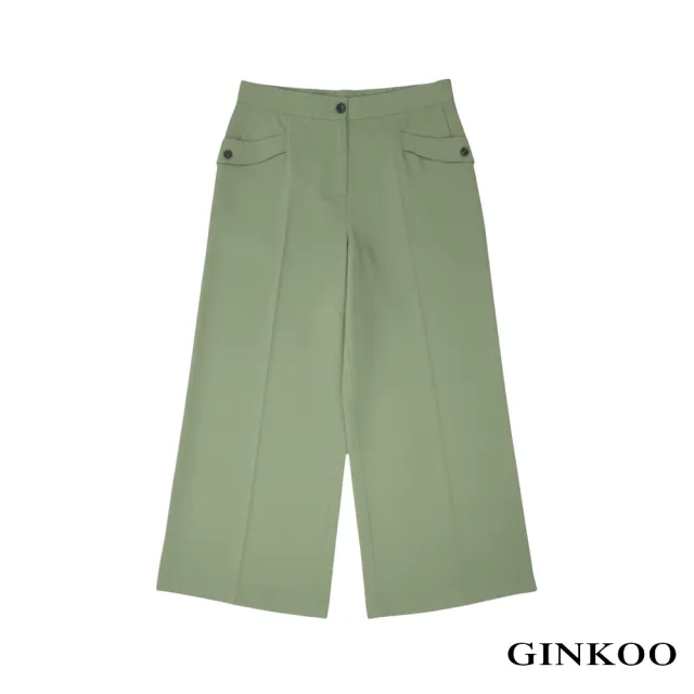 【GINKOO 俊克】口袋釦飾休閒寬褲