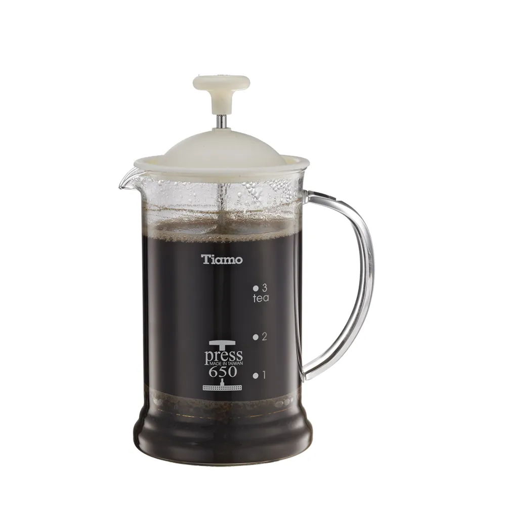 【Tiamo】多功能玻璃濾壓壺 650cc-白色(HG2110W)