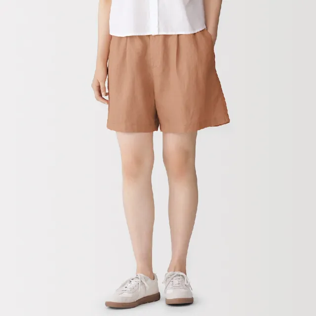 【MUJI 無印良品】女亞麻水洗短褲(黑色/原色/煙燻橘)