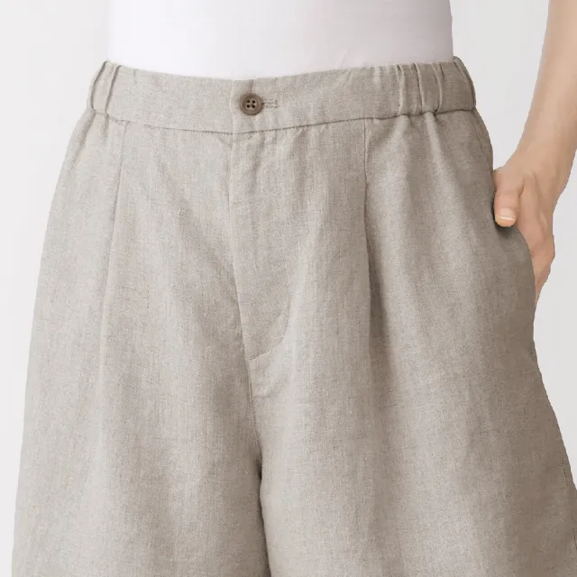 【MUJI 無印良品】女亞麻水洗短褲(黑色/原色/煙燻橘)