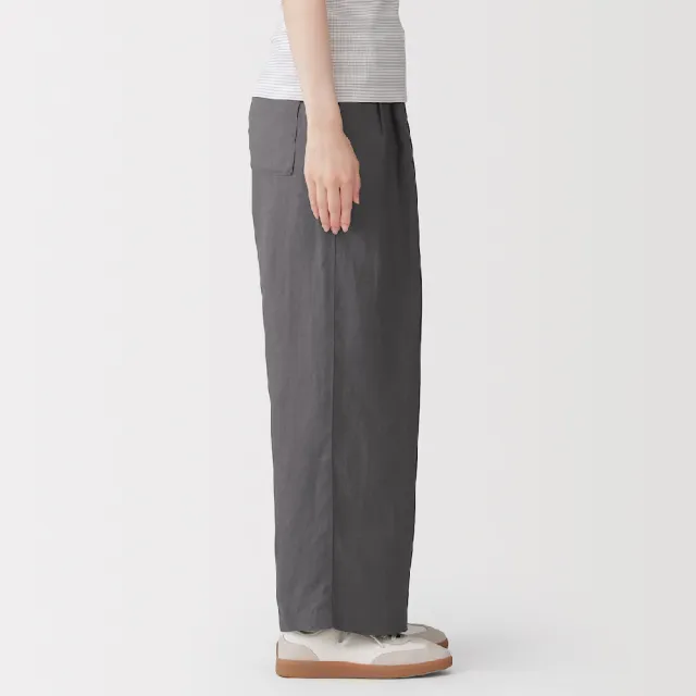 【MUJI 無印良品】女亞麻水洗舒適寬版褲(墨灰/黑色/原色/芥黃)