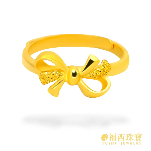 【福西珠寶】黃金戒指 花緞帶蝴蝶結 長緞帶隨興打結造型 霧面×鑽沙交錯工藝 (金重1.06錢正負0.03錢)