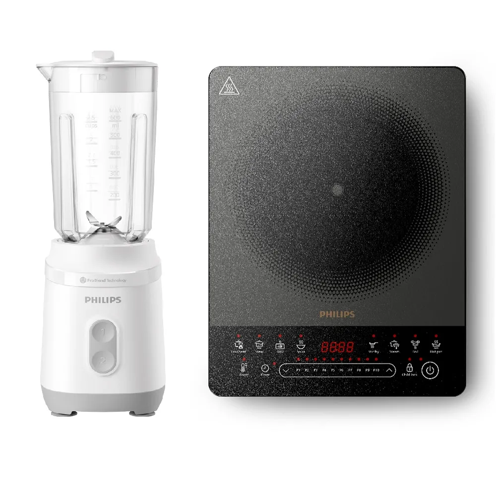 【Philips 飛利浦】抽UX20戰鬥陀螺_活氧迷你果汁機+電磁爐_HR2510/01+HD5850/90