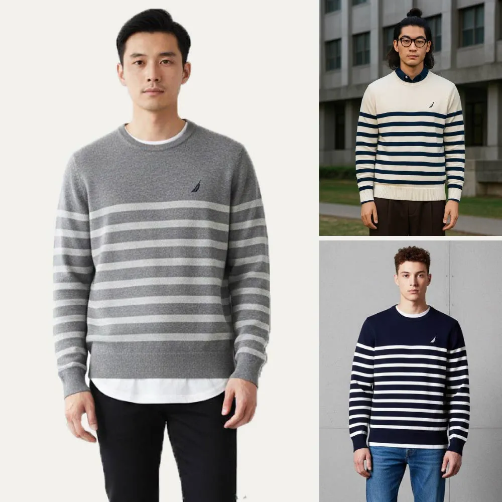 【NAUTICA】男生圓領毛衣x1件(灰色/藍色/白色)