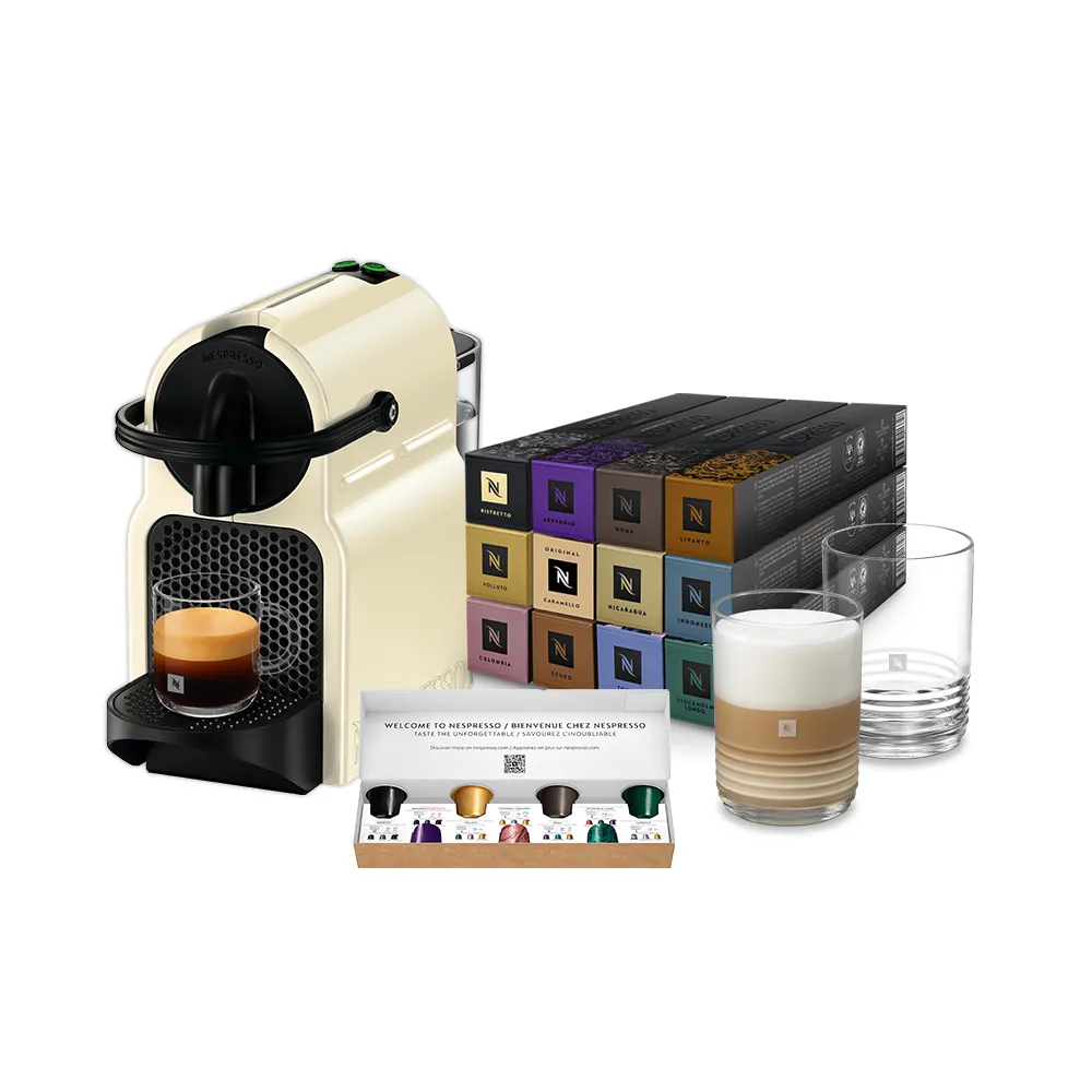【Nespresso】膠囊咖啡機 Inissia _香草黃 奶茶色 送禮 入厝 全自動咖啡機(探索禮盒120顆迎新會員組)