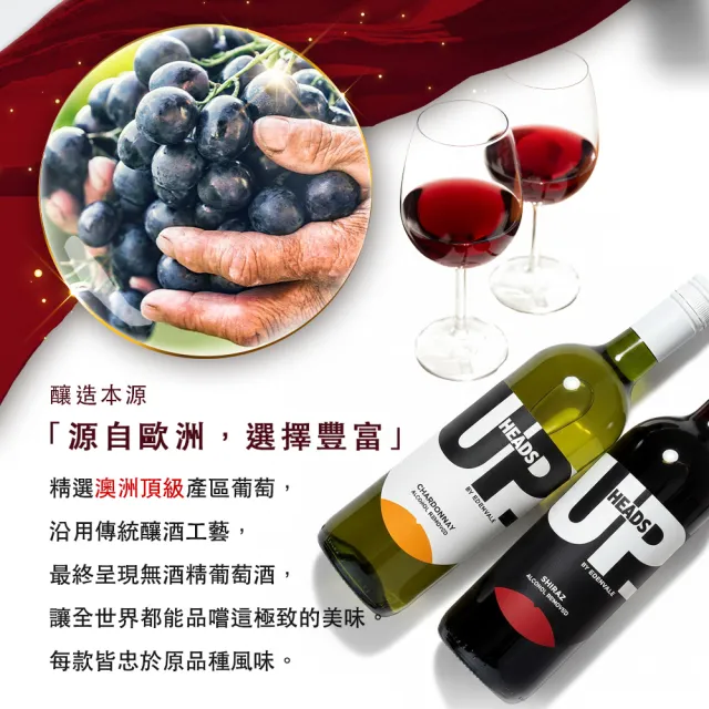 【HEADS UP】EDENVALE無酒精紅酒/白酒750mlx6瓶 口味任選 (附提袋 零酒精的養生葡萄飲)