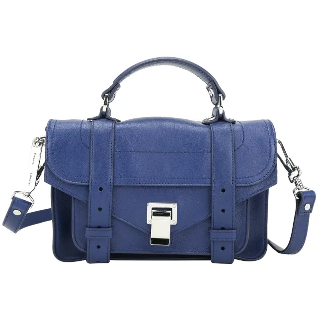 【Proenza Schouler】PS1 Tiny LUX羊皮斜背/手提學院包(藍色 兩用包 真皮)