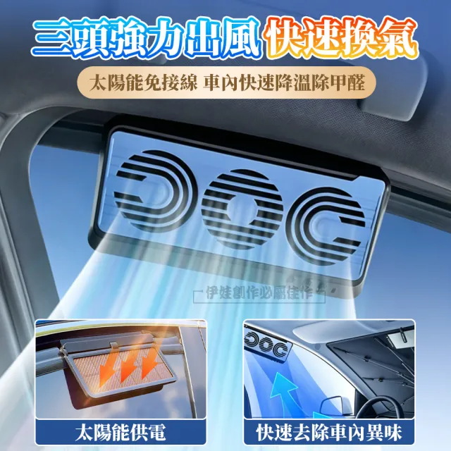 【IDREES 伊德萊斯】太陽能車載風扇 吸吹一體空氣循環扇 USB車用降溫電風扇 車用風扇/排氣扇/換氣扇