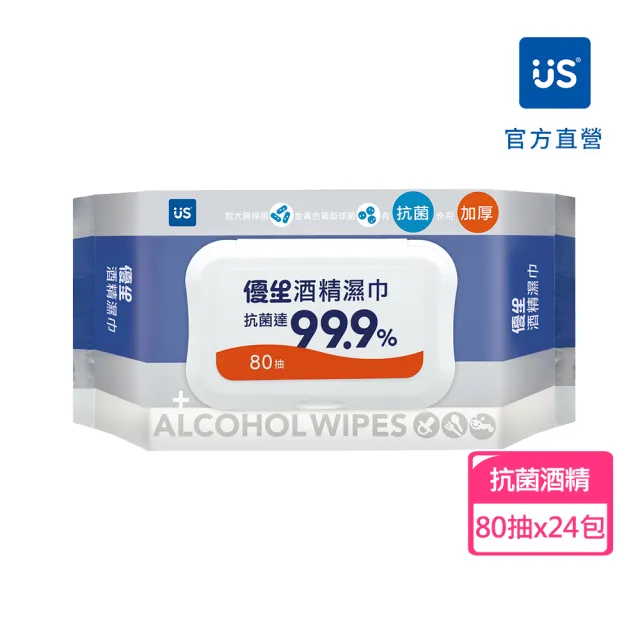 【US BABY 優生】超厚型抗菌酒精濕巾80抽(24包)