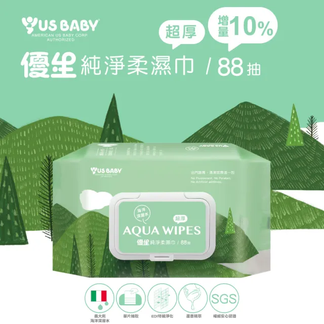 【US BABY 優生】超厚型含蓋純淨柔濕巾88抽(24包)