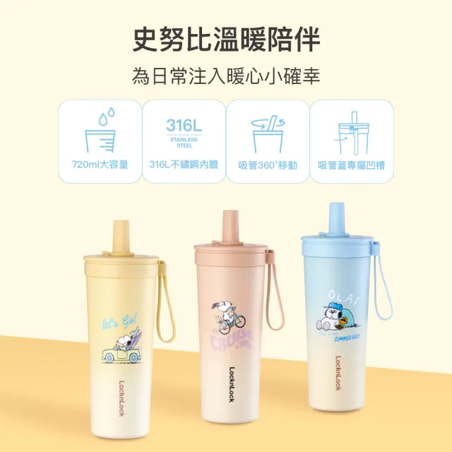 【LocknLock 樂扣樂扣】官方直營 嚼對FUN飲不鏽鋼吸管杯 720ml (史努比/Snoopy聯名系列)