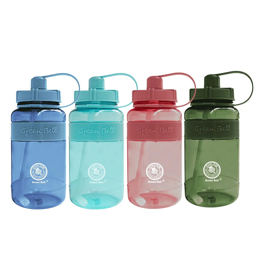 【GREEN BELL 綠貝】彈跳吸管運動太空水壺-附背帶1500ml3入組(耐摔 寬口 大容量 健身 環保 不含BPA)