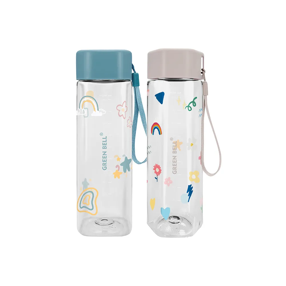 【GREEN BELL 綠貝】Tritan&PC手提童趣水壺600ml2入組-兩款各一(隨行 輕巧 兒童 開學 野餐 SGS)