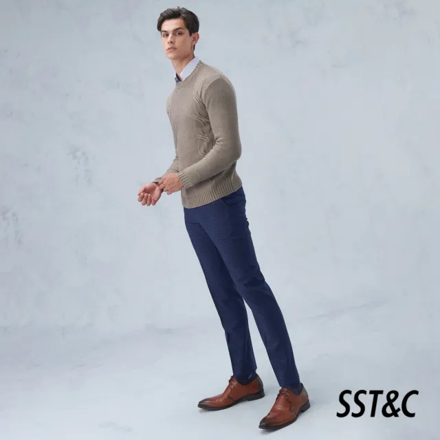 【SST&C】男裝 海軍藍格紋修身西裝褲0212209004(雙11精選)