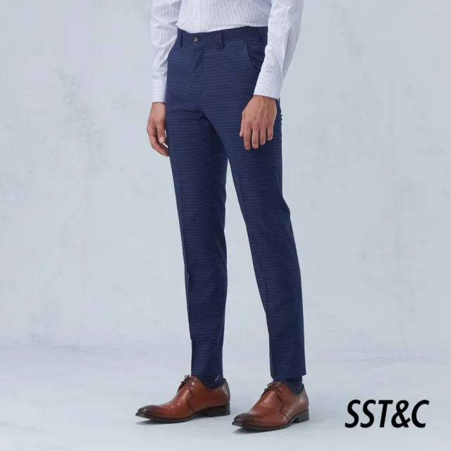 【SST&C】男裝 海軍藍格紋修身西裝褲0212209004(限時3折)