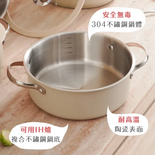 【PureCook】台灣首賣★新CICI韓式304陶瓷不鏽鋼鍋2.5L雙耳湯鍋物理不沾平底煎炒鍋玻璃蓋IH爐洗碗機同康寧