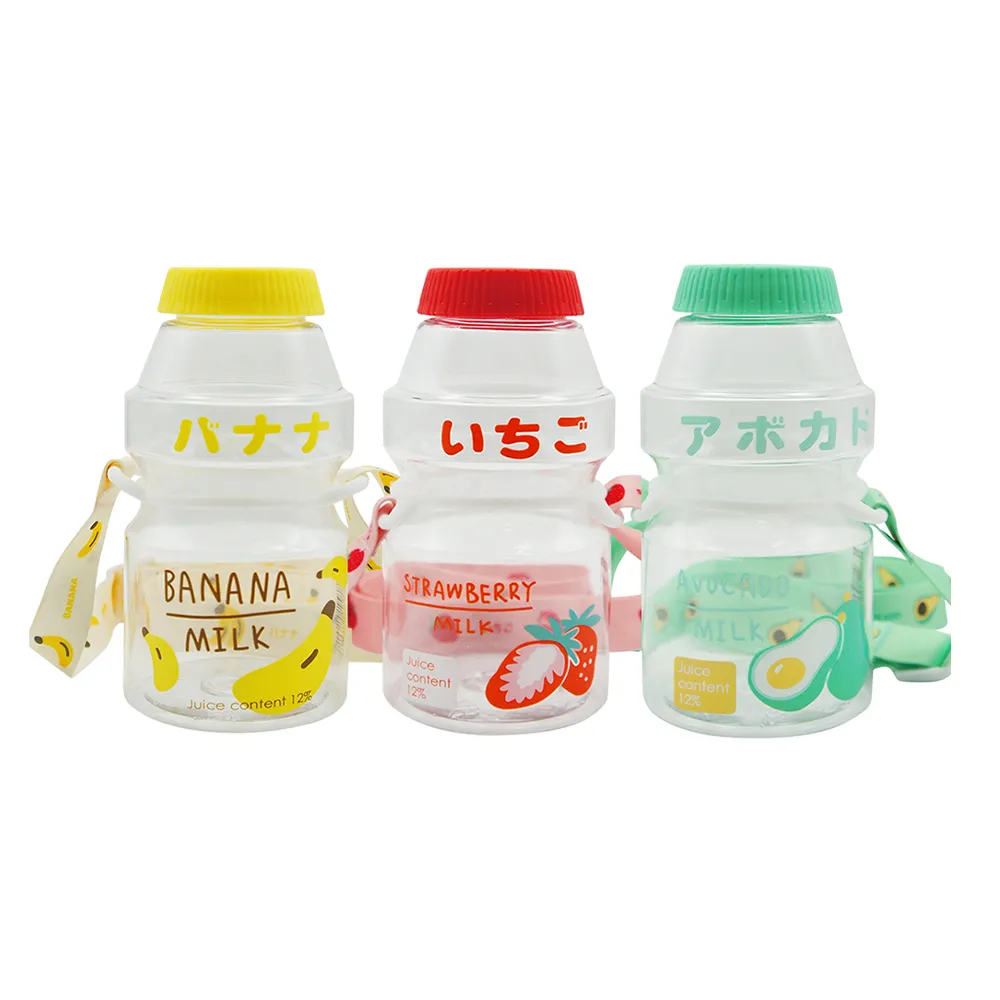 【GREEN BELL 綠貝】透明水果口愛多多瓶水壺470ml-附背帶4入組(兒童 幼兒 開學 可愛 耐摔 不含BPA)
