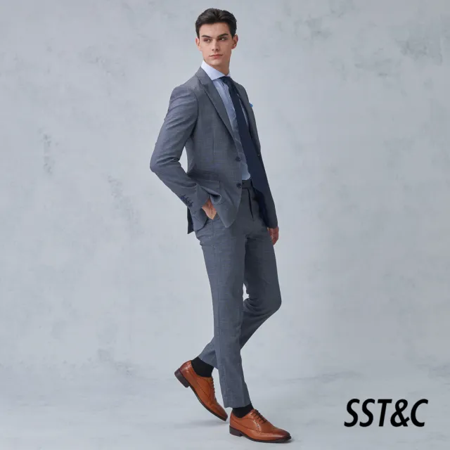 【SST&C】男裝 藏青格紋裁縫西褲0212211003(雙11精選)