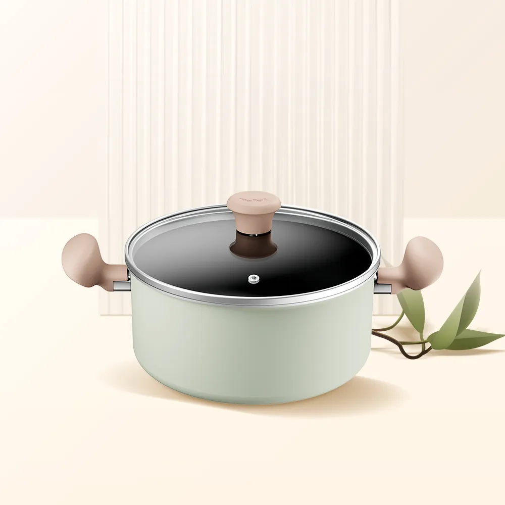 【Tefal 特福】抹茶時光系列24CM不沾鍋雙耳湯鍋-加蓋(電磁爐適用)